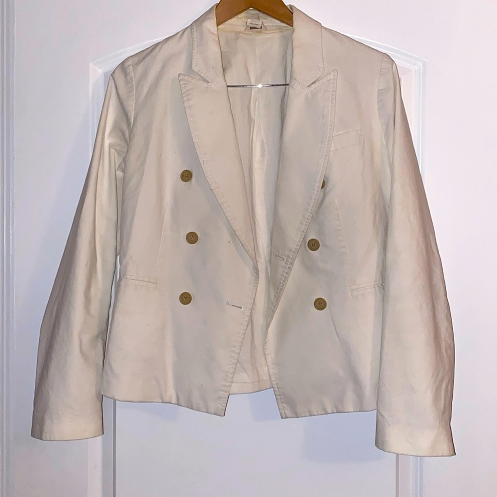 J.Crew Vintage White Double Breasted Cotton Blazer Style 38359 Size 8